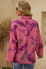 Plant Print Collared Neckline Long Sleeves Blouse