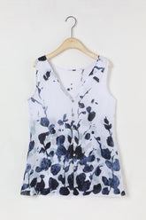 White Floral Print Sleeveless Plus Size Shirt
