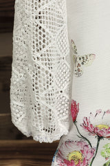 Daily White Floral V-neck 3/4 Length Sleeves Shirt