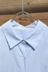 Pinstripe Collar Neck Long Sleeves Front Buttons Shirt
