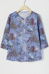 Graphic Print V-neck 3/4 Sleeves Blouse
