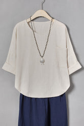 Solid Color Casual Round Neck 3/4 Sleeves Blouse