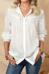 Solid Color Lace Stand Collar Long Sleeves Blouse