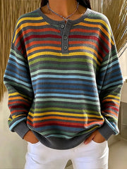 Women Casual Striped Crew Neck Long Sleeve Sweater