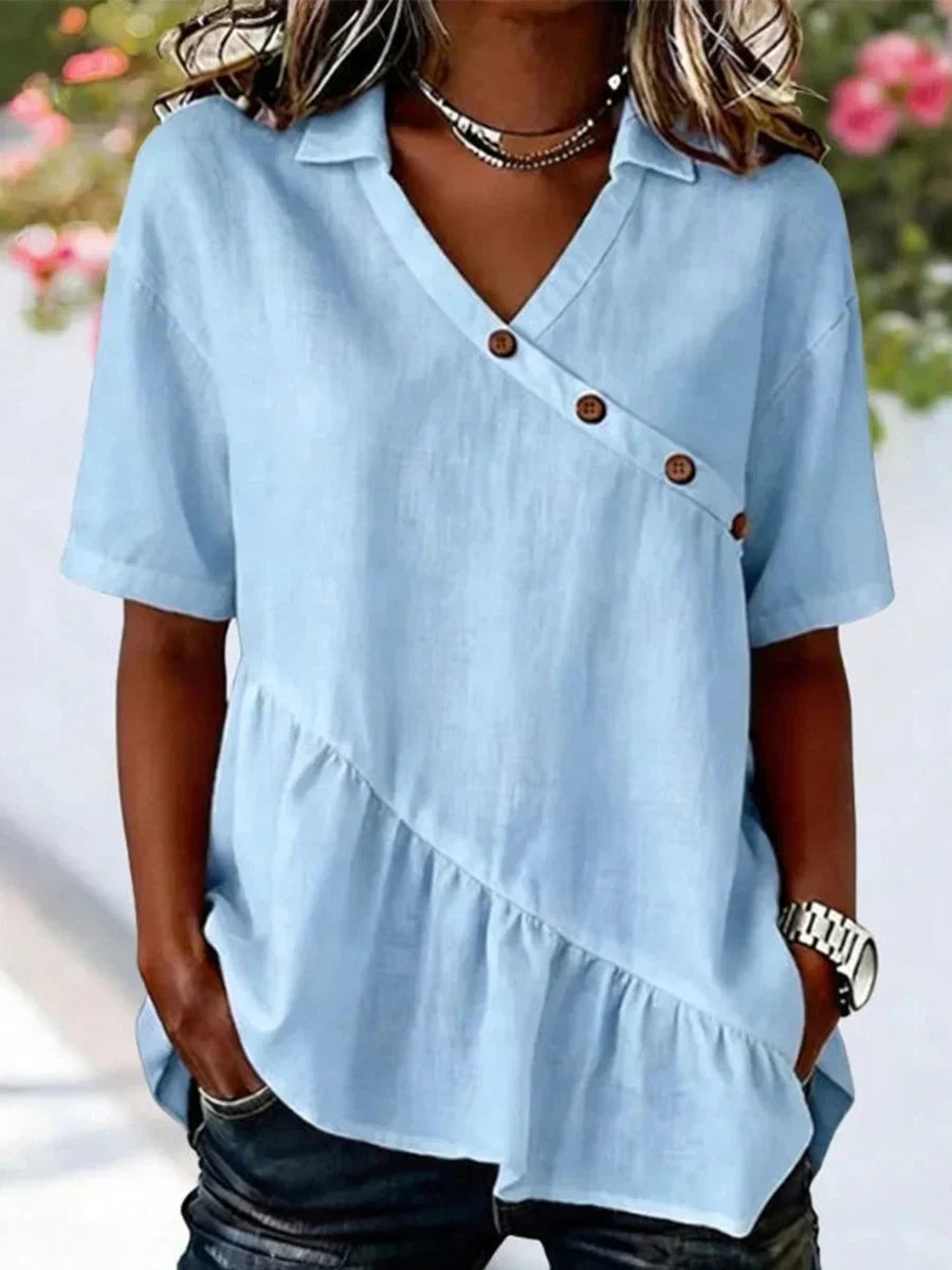 Casual Solid Colour Short Sleeve V Neck Blouse Main image