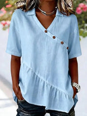 Casual Solid Colour Short Sleeve V Neck Blouse