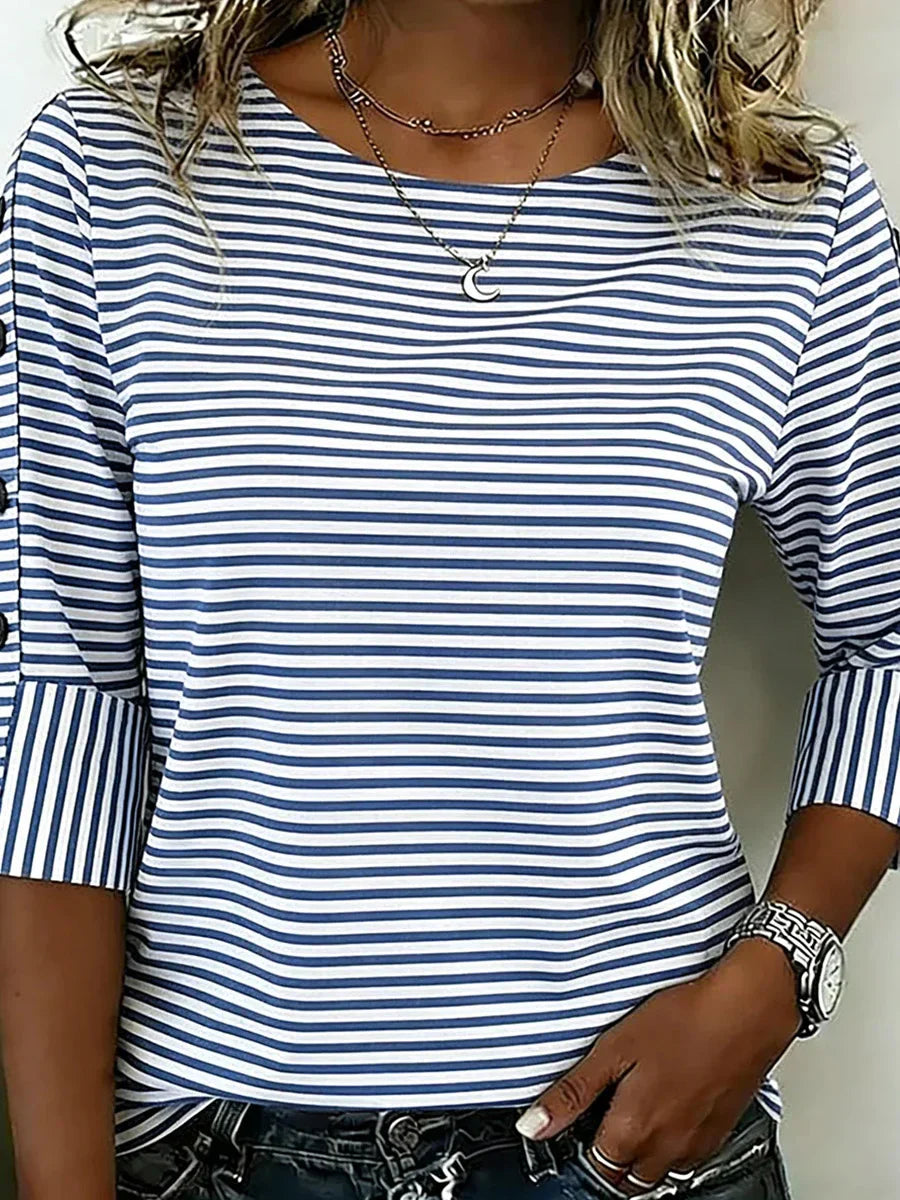 Nautical Striped Round Neck 3/4 Sleeve Blouse Main image