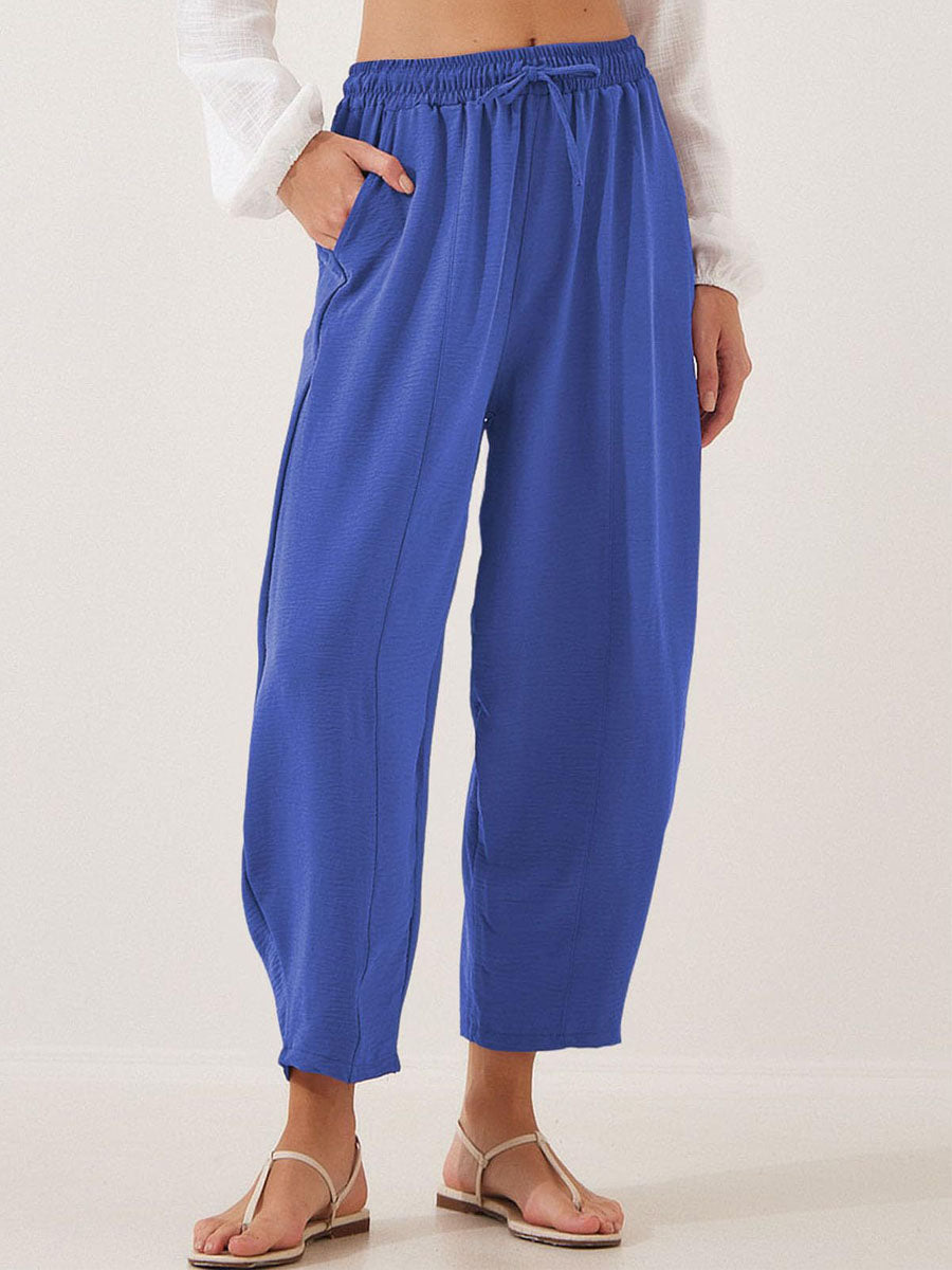 Women's Stylish High-waisted Loose Solid Color Casual Pockets Pants