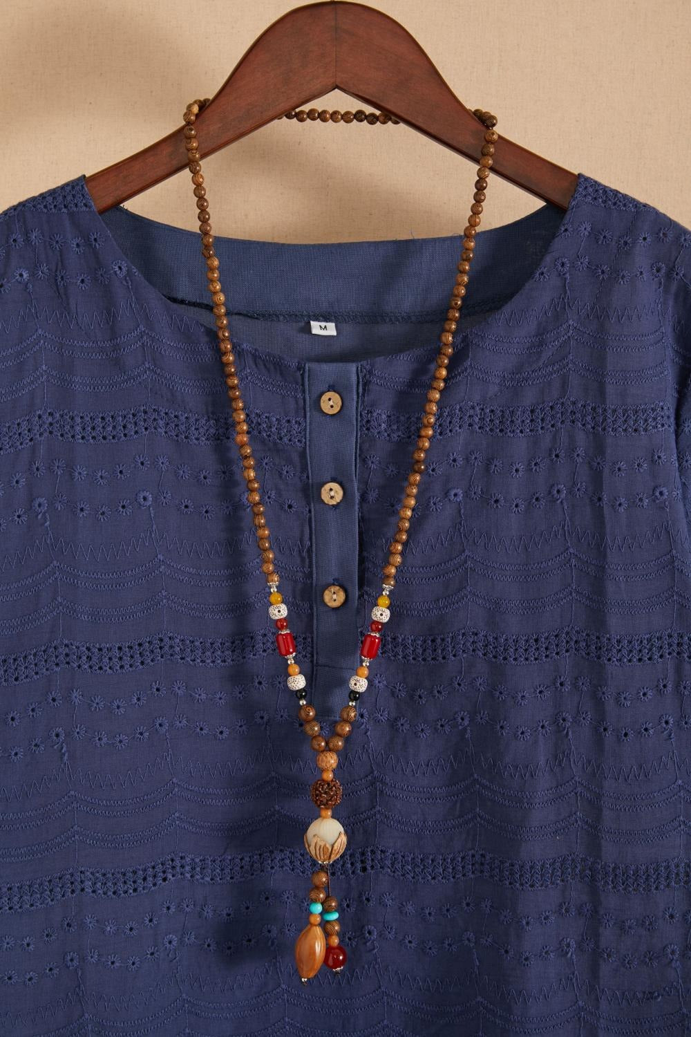 Bohemian Vintage Handmade Wooden Beaded Pendant Necklace