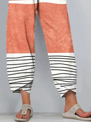 Orange Striped Colorblock Printed Casual Loose Women's Pants