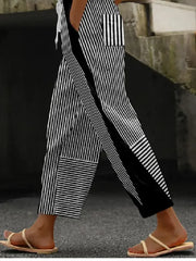 Black Striped H-Line Loose Baggy Casual Long Pants For Spring & Fall