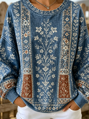 Bohemian Geometric Floral Print Crew Neck Sweatshirt