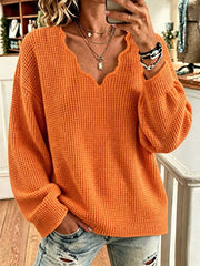 Casual Plain V Neck Long Sleeve Sweatshirt