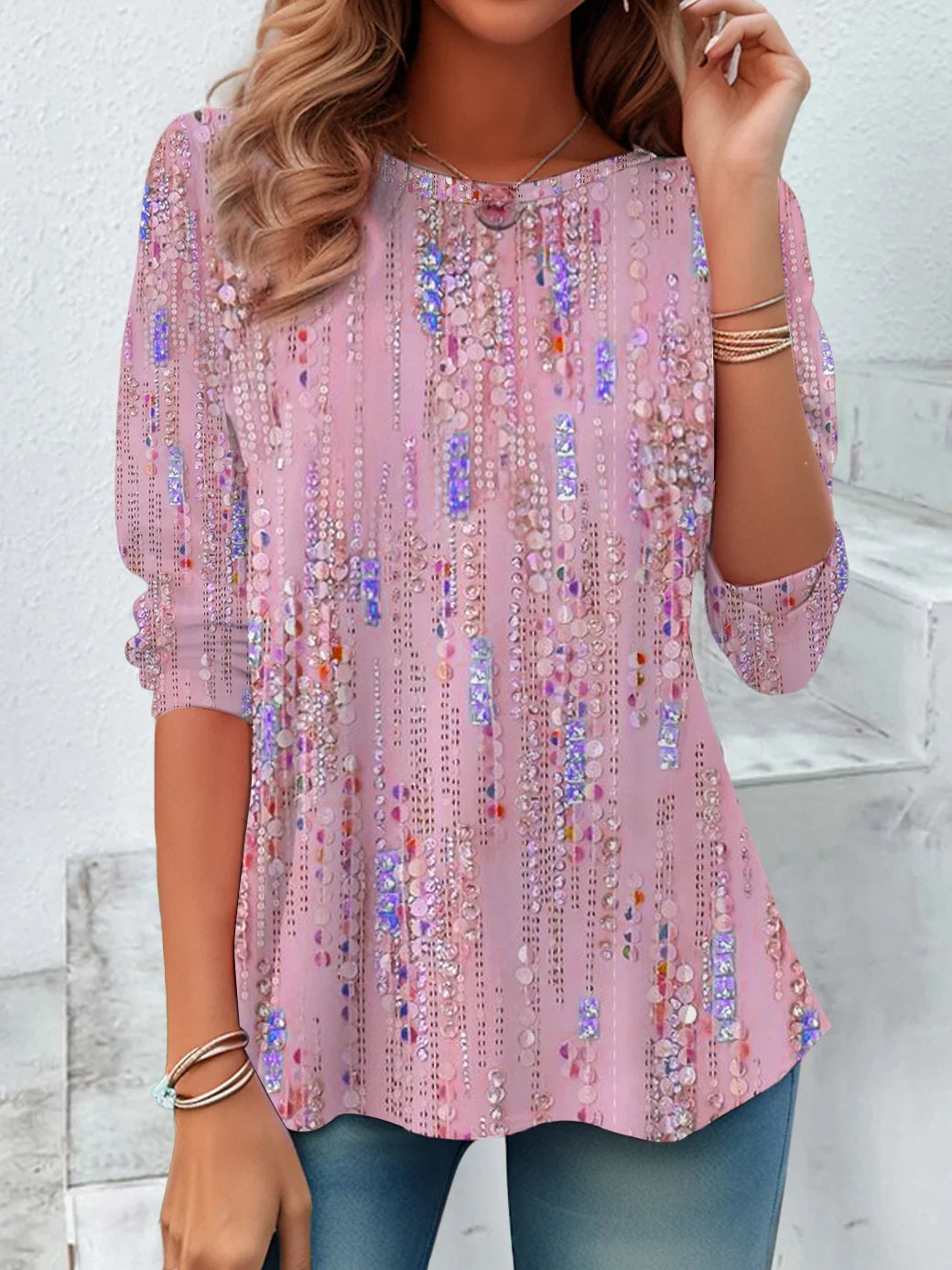 Casual Abstract Crew Neck Long Sleeve T-shirt