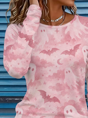 Casual Halloween Crew Neck Long Sleeve T-shirt