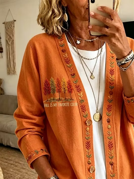 Women Spring/Fall Outerwear Casual Printing Maple Leaf Long Sleeve Jacket