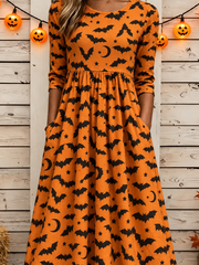 Women Halloween Summer Dress Crew Neck Half Sleeve T-Shirt Dress A-Line Dress
