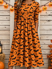 Women Halloween Summer Dress Crew Neck Half Sleeve T-Shirt Dress A-Line Dress