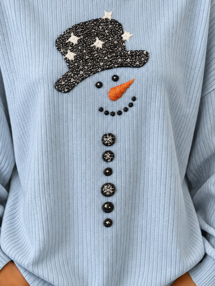 Casual Christmas Snowman Crew Neck Long Sleeve Sweatshirt