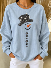 Casual Christmas Snowman Crew Neck Long Sleeve Sweatshirt
