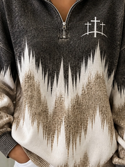 Casual Geometric Stand Collar Long Sleeve Sweatshirt