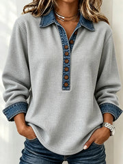 Women Plain Casual Shirt Shawl Collar Long Sleeve Top