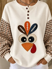Casual Houndstooth Crew Neck Long Sleeve Sweatshirt