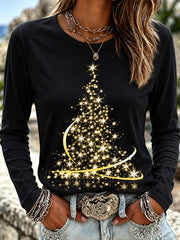Vintage Christmas Tree Crew Neck Long Sleeve T-shirt