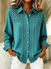Women Casual Floral Shawl Collar Long Sleeve Shirt Vintage Daily Spring/Fall Top