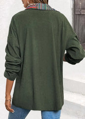 Casual Green Corduroy Tribal Print Long Sleeve Coat