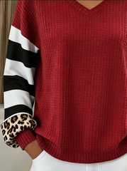 Women'S Casual Contrast Color Long Sleeved Sweatshirt