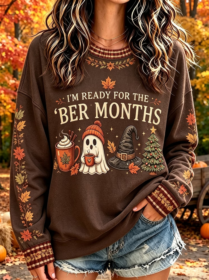 Women's Retro I'm Ready For The 'ber Months Print Crew Neck Sweatshirt