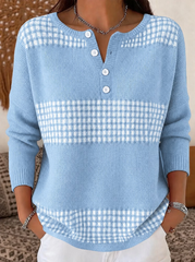 Women Plaid Sweatshirt Henley Collar Casual Spring/Fall Top