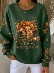 Women Maple Leaf Crew Neck Printing Casual Spring/Fall Long Sleeve Sweatshirt