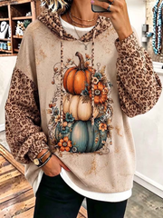 Women Leopard Print Patchwork Long Sleeve Casual Loose Pullover Hoodie