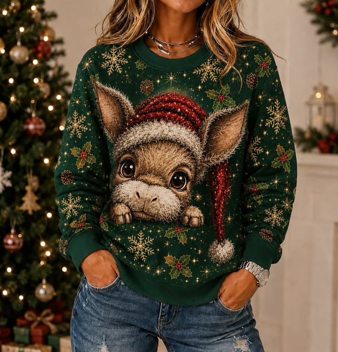 Women Christmas Donkey Snowflake Sweatshirt