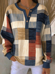 Casual Abstract Graphic Henley Collar Long Sleeve Sweatshirt