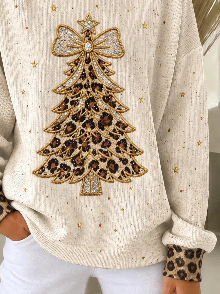 Casual Leopard Crew Neck Long Sleeve Sweatshirt