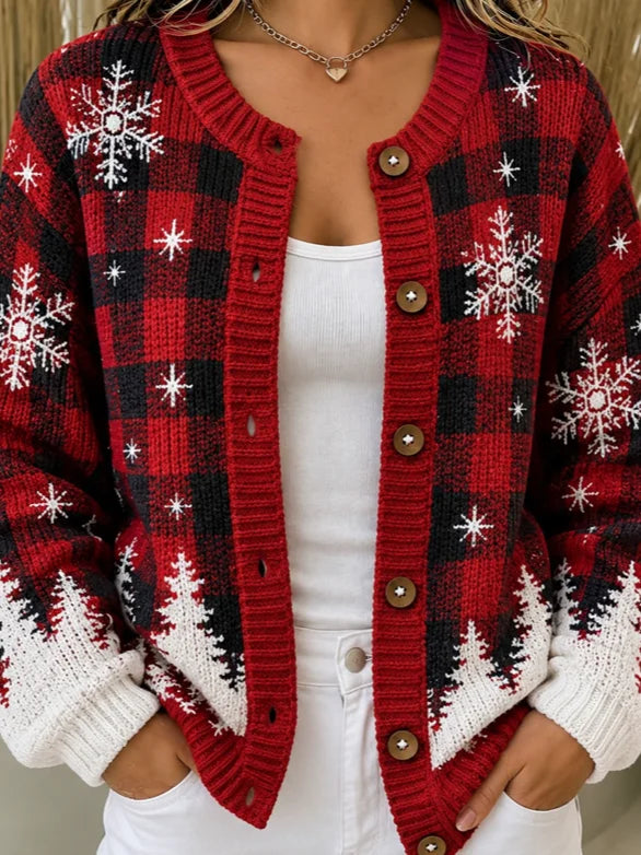 Women Plaid Long Sleeve Comfy Vintage Cardigan