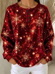 Casual Christmas Henley Collar Long Sleeve Sweatshirt