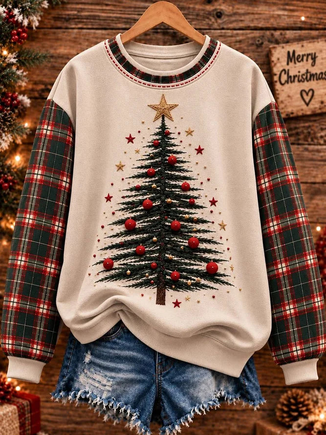 Casual Plaid Crew Neck Long Sleeve Sweatshirt