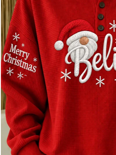 Casual Text Letters Henley Collar Long Sleeve Sweatshirt