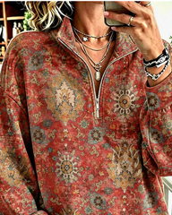 Casual Ethnic Geometry Half Open Collar Long Sleeve Sweatshirt