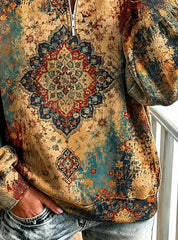 Casual Ethnic Geometry Half Open Collar Long Sleeve Sweatshirt