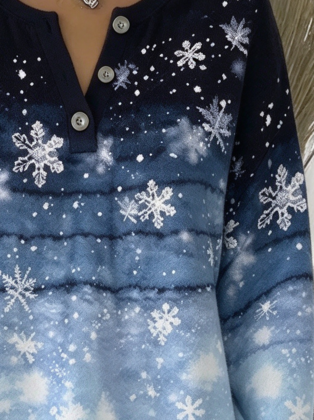 Casual Snowflake Henley Collar Long Sleeve Sweatshirt