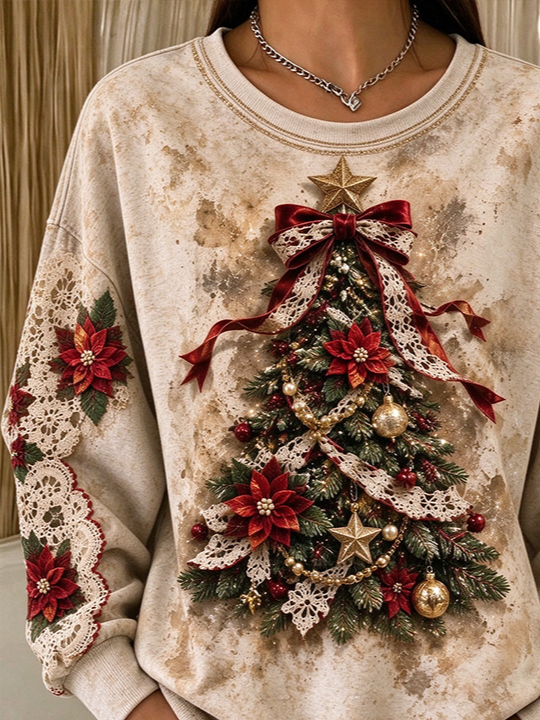 Vintage Christmas Crew Neck Long Sleeve Sweatshirt