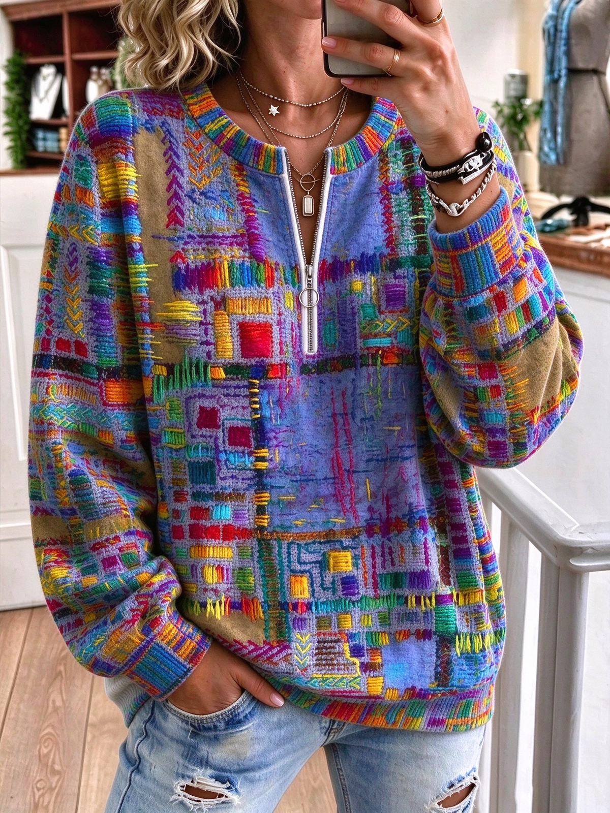 Casual Abstract Crew Neck Long Sleeve Sweatshirt