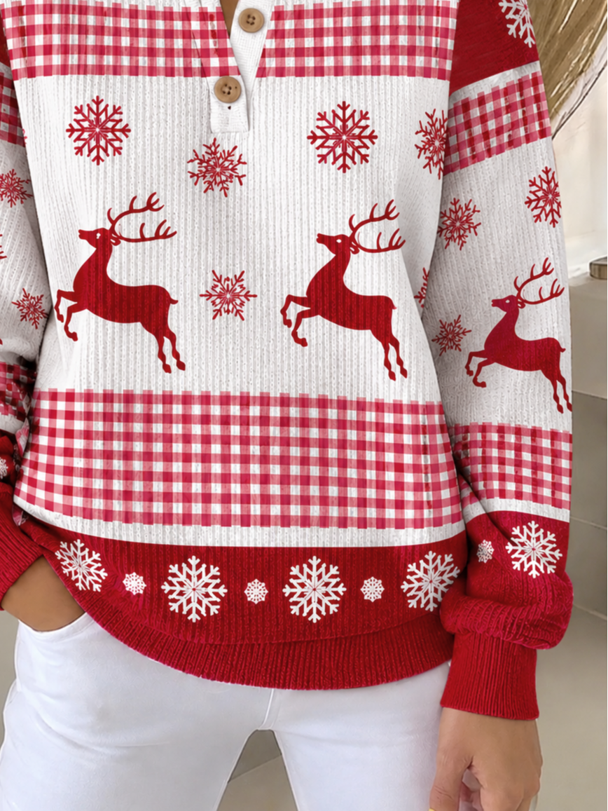 Vintage Christmas Henley Collar Long Sleeve Sweatshirt