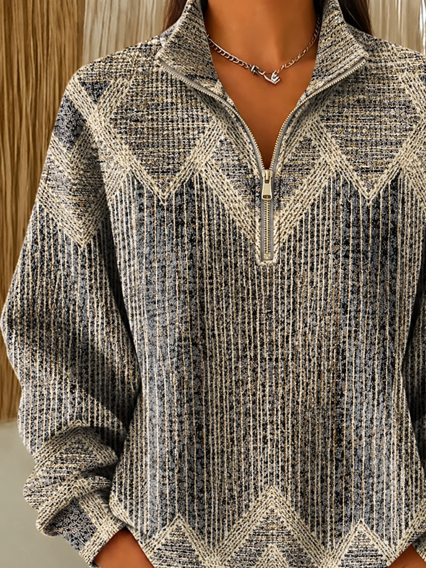 Casual Abstract Shawl Collar Long Sleeve Sweatshirt