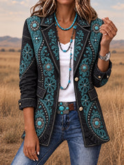 Women Spring/Fall Outerwear Vintage Floral Long Sleeve Lapel Collar Jacket